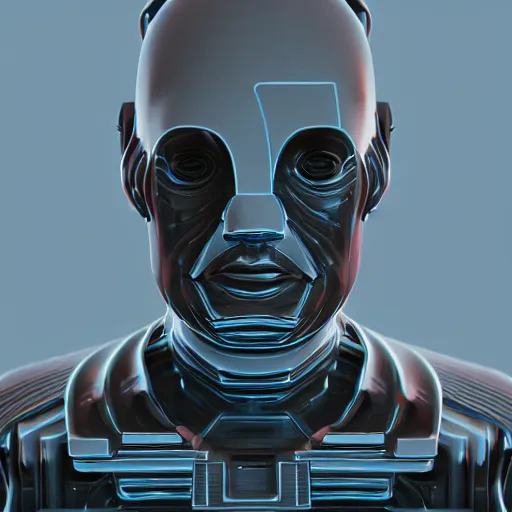Image similar to portrait of cybernetic overlord of the metaverse, hard clay, ceramics, reflections, ambient occlusion, raytracing, unreal engine 5, 8 - bit, by beeple
