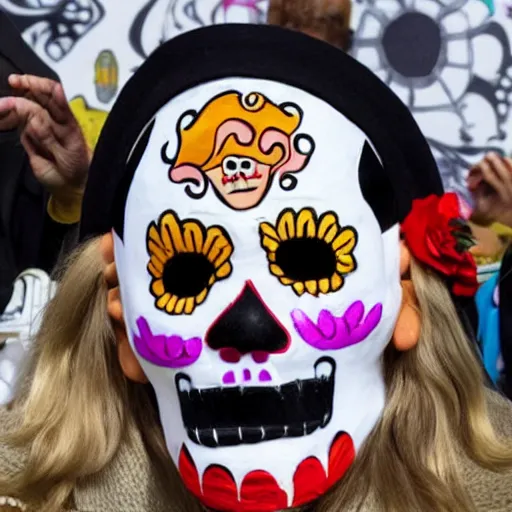 Image similar to donald trump wearing a dia de los muertos mask