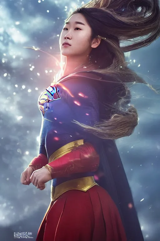 Image similar to majestic and regal portrait of an asian female supergirl, dc universe, perfect face, beautiful, intricate, epic, elegant, fantasy, highly detailed, digital painting, hard focus, beautiful volumetric lighting, epic light, ultra detailed, by leesha hannigan, ross tran, thierry doizon, kai carpenter, ignacio fernandez rios