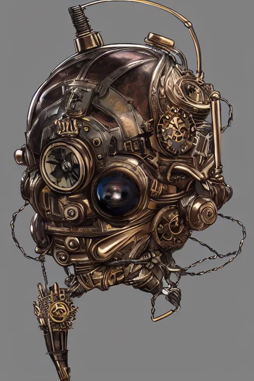 Image similar to steampunk helmet fantasy art mask robot ninja stylized digital illustration sharp focus, elegant intricate digital painting artstation concept art global illumination ray tracing advanced technology chaykin howard and campionpascale and cooke darwyn and davis jack