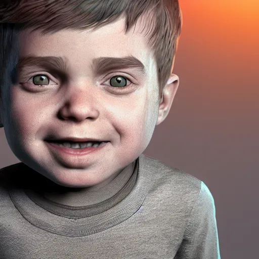 Image similar to cell shaded render of a little boy with a giant head, octane render, cinema 4 d, award winning, beautiful aesthetic design, unreal engine 5, ultra detailed