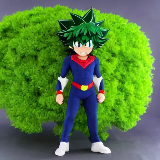 Prompt: midoriya with his superhero suit mixed with a deku tree outfit from zelda , long shot, epic, serious face, epic pose, anime style