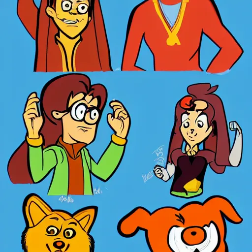 Prompt: scooby doo characters, gravity falls art style.