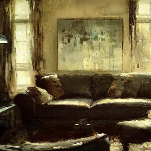 Image similar to modem living room painting by jeremy mann