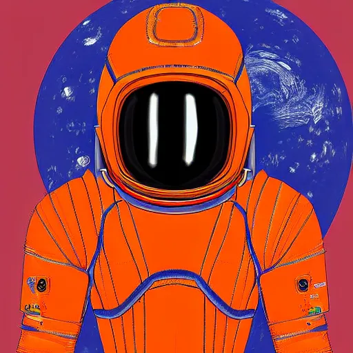 Prompt: An orange scifi spacesuit, digital art