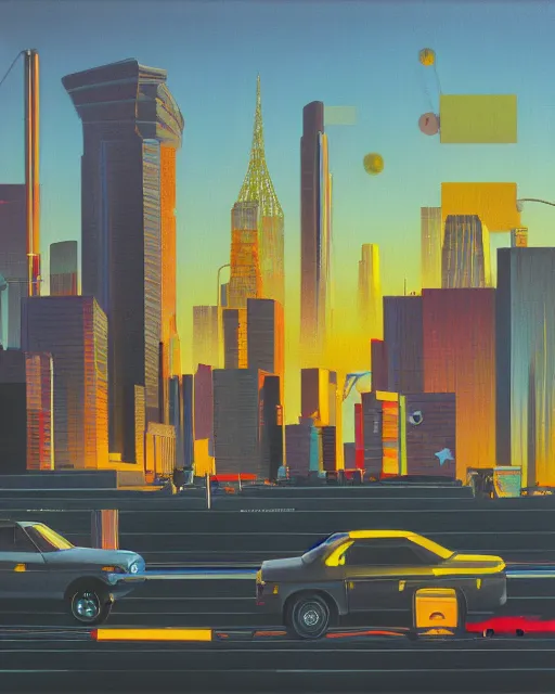 Image similar to urban retro technology, 9 0 s colors and shapes, wayne barlow, oil on canvas, deep depth of field, masterpiece, cinematic composition, hyperdetailed