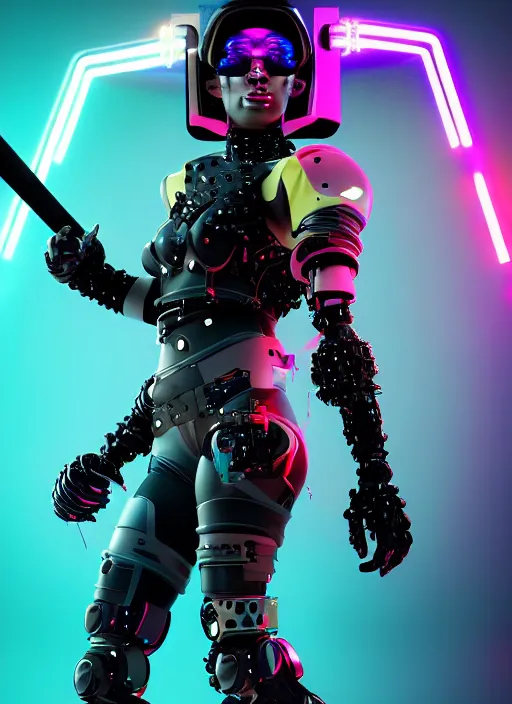 Image similar to cyberpunker with a baseball bat over the shoulder, colorful costume with bionic augments, evil smile, dressed in a t-shirt with an atomic explosion logo, au naturel, hyper detailed, digital art, trending in artstation, cinematic lighting, studio quality, smooth render, unreal engine 5 rendered, octane render, art style by klimt and nixeu and ian sprigger and wlop and krenz cushart