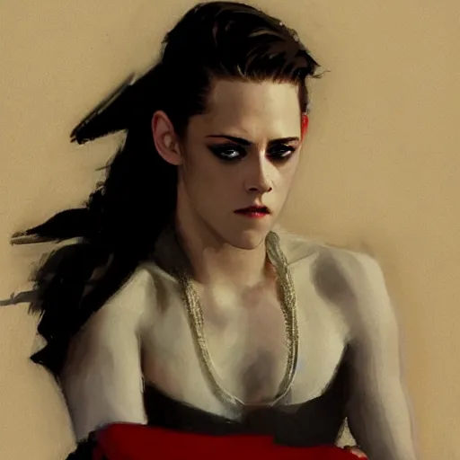 Prompt: kristen stewart as captain america, intricate, elegant, highly detailed, greg manchess, mucha, liepke, ruan jia, jeffrey catherine jones, ridley scott