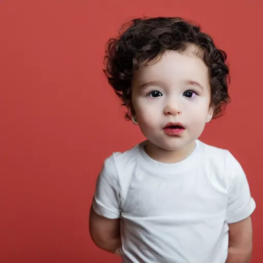 Prompt: a 2 year old kid on a white background standing