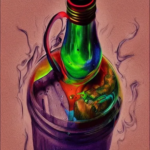 Image similar to Drinking from bottle Nicolas Cage in liquid form, Surrealism, Surreal drawing, Digital art, from artstation, art by Salvador Dali