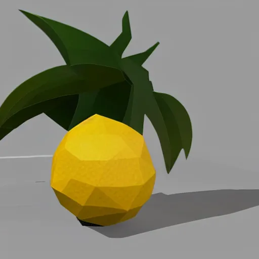 Image similar to a high quality render of a low poly lemon,