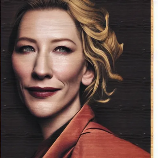 Image similar to portrait of cate blanchett ,japanese wood print