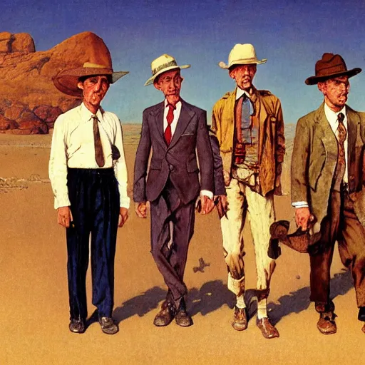 Prompt: dapper men in a desert, by norman rockwell