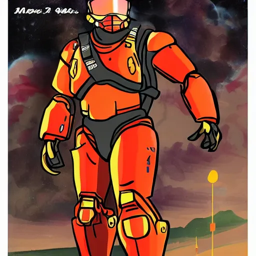 Image similar to Master Chief posting for a fireman pinup calendar