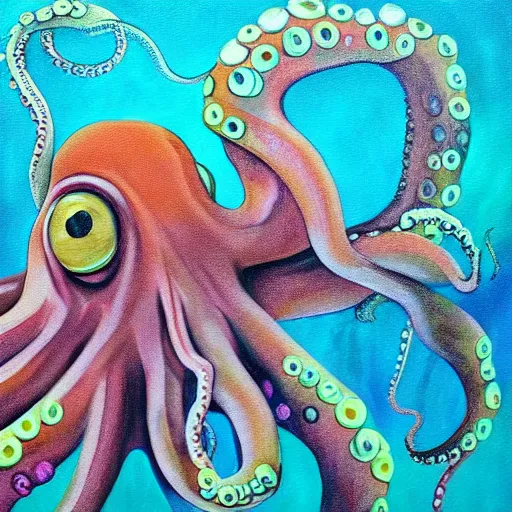 Prompt: an octopus painting a picture