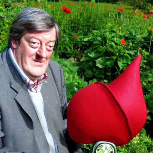 Prompt: Stephen fry as a garden gnome