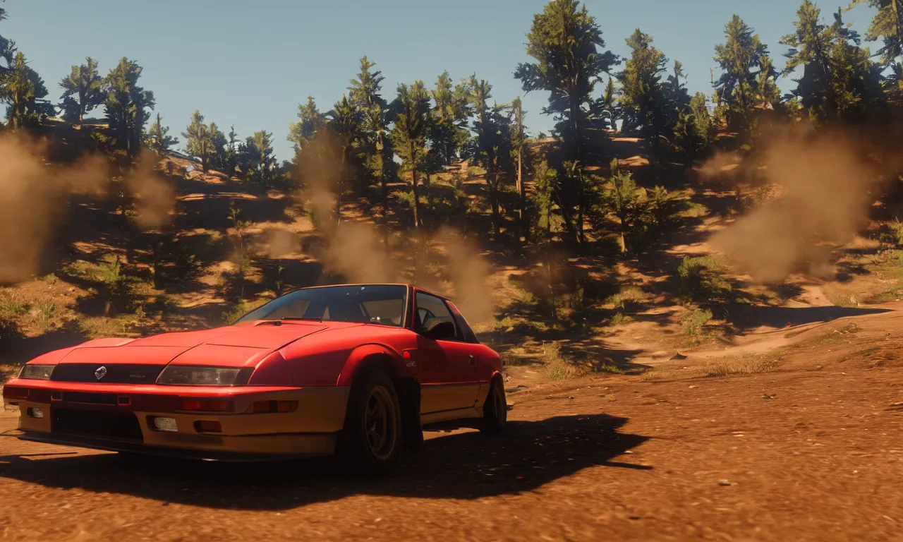 Image similar to a photo of a nissan s 1 3 drifting in red dead redemption 2