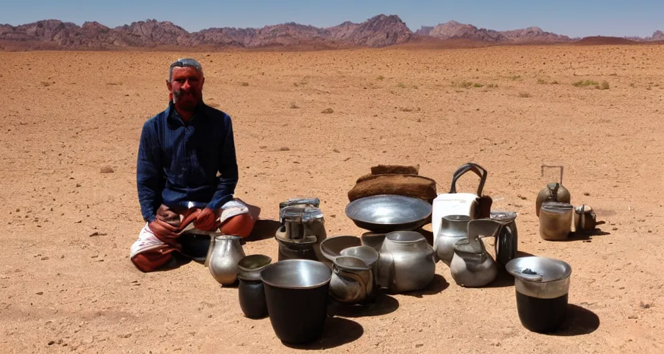 Image similar to man who sells me canteens warns me of the desert