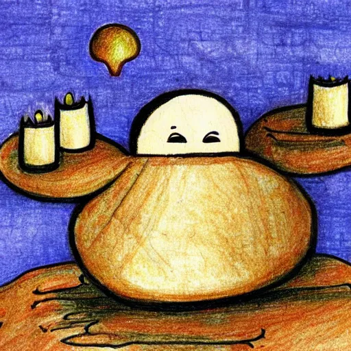 Prompt: Humpty dumpty at the passion of christ drawn by a child