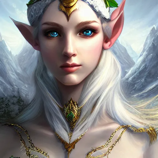 Prompt: a high fantasy portrait of a snow elf, semi - realism, very beautiful, very attractive, high quality, digital art, trending on artstation