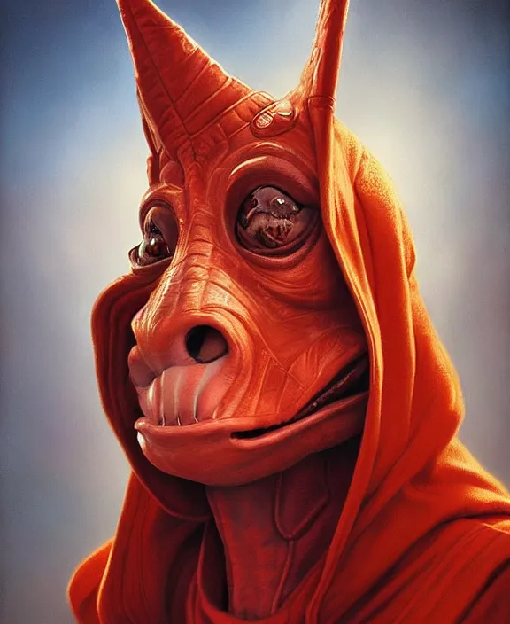 Image similar to dignified portrait of jar - jar binks as the queen of england, art by tom bagshaw and doug chiang and manuel sanjulian, hyperrealism, star wars 🇬🇧