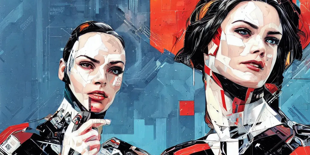 Image similar to a portrait of a single female android, by MARVEL comics and Sandra Chevrier