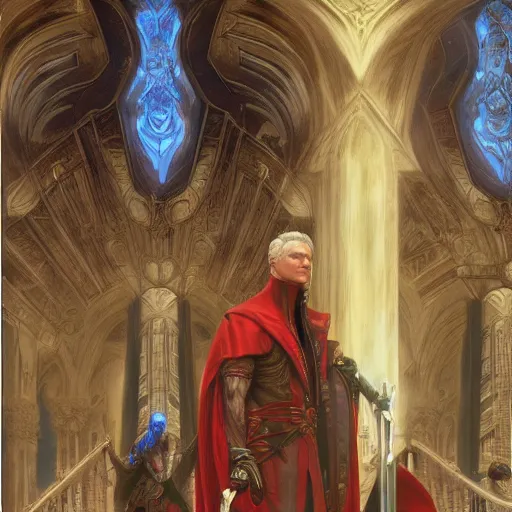 Image similar to Vergil and Dante standing back to back, art by Donato Giancola and James Gurney, digital art, trending on artstation