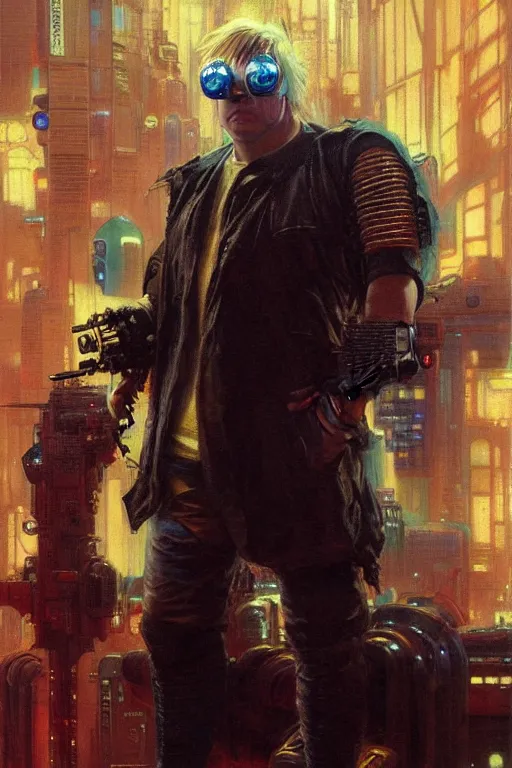 Image similar to cyberpunk, boris johnson, character design, painting by gaston bussiere, katsuya terada, frank frazetta, tom of finland, trending on artstation