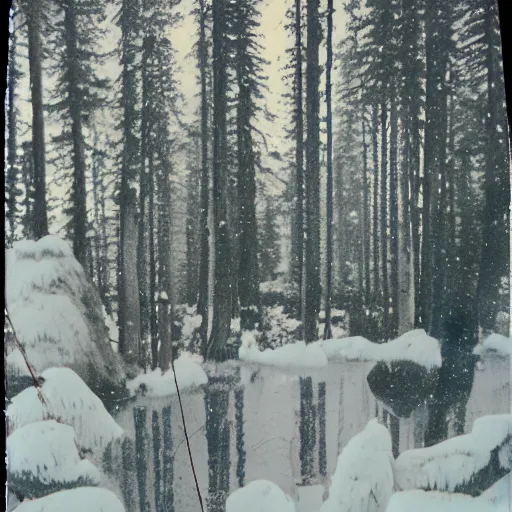 Prompt: polariod photograph yeti forest