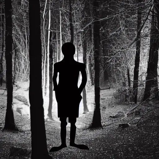 Eerie Thin Pale White Humanoid Figure in Dark Forest · Creative Fabrica