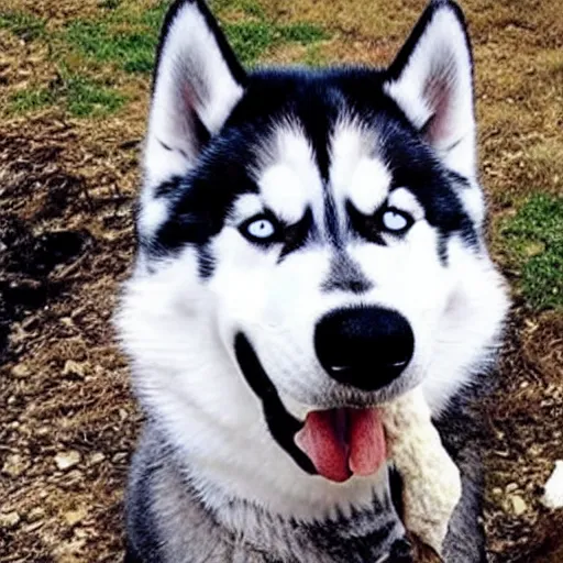 Prompt: a siberian husky eating a pile of shit