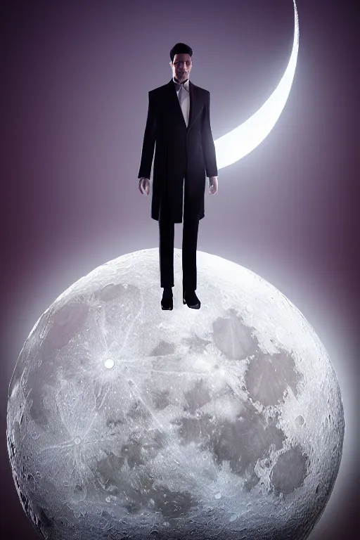 Prompt: the Moon with a face wearing a formal overcoat, portait photo profile picture, hyperrealistic concept art, octane render, unreal engine 5, digital art hi
