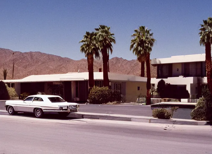 Image similar to a detailed photograph of 1 9 7 0 s palm springs neighborhood by slim aarons, photoreal, minimal, getty images, 4 k