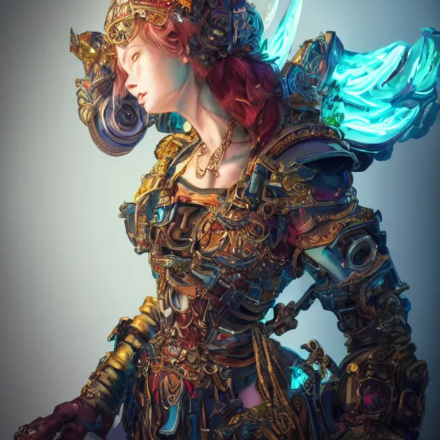 Image similar to studio portrait of lawful good colorful female holy mech paladin as absurdly beautiful, elegant, young sensual pretty woman, ultrafine hyperrealistic detailed face illustration by kim jung gi, irakli nadar, intricate linework, sharp focus, bright colors, matte, octopath traveler, final fantasy, unreal engine highly rendered, global illumination, radiant light, intricate environment