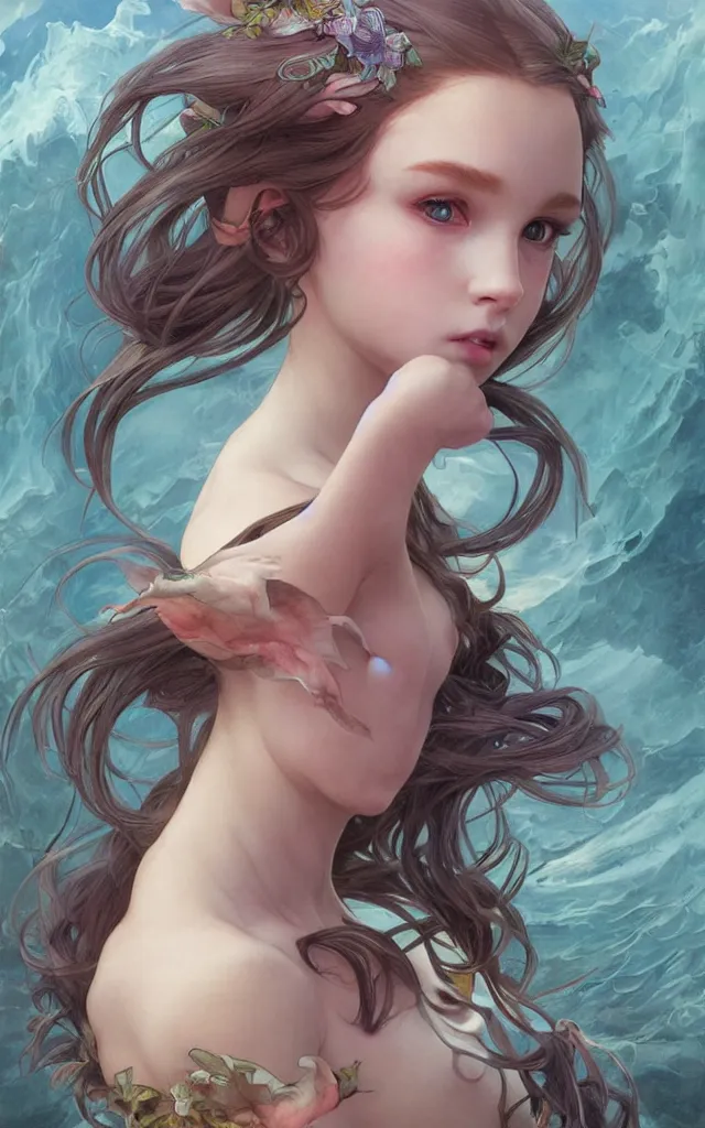 Prompt: Vaporeon Gajinka small human girl , highly detailed, digital pencil painting, human with animal features , hyper realistic, sharp focus, illustration, art by artgerm and greg rutkowski and alphonse mucha