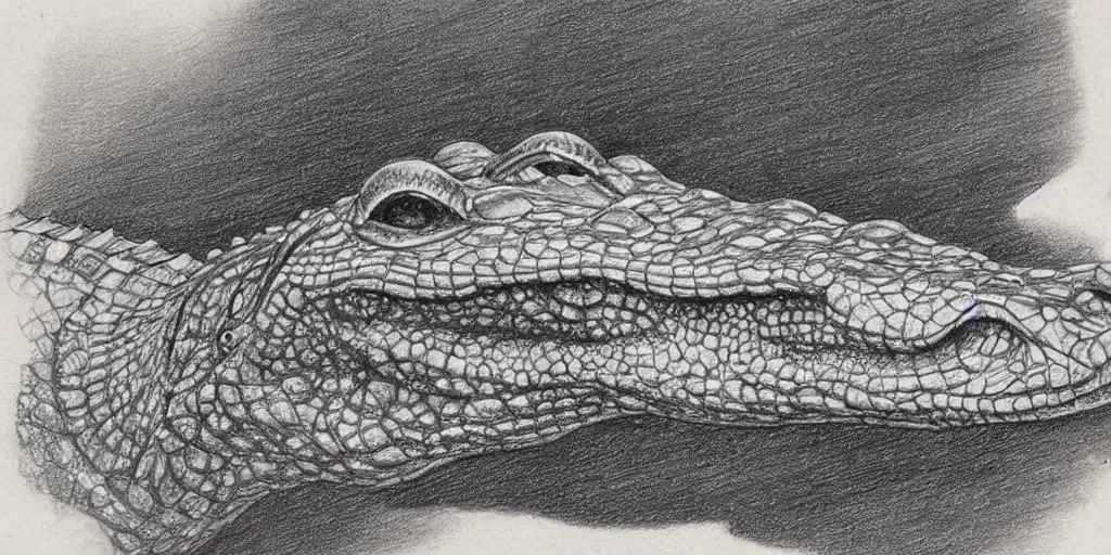 Image similar to vintage drawing of a crocodile, high quality, engraving print,