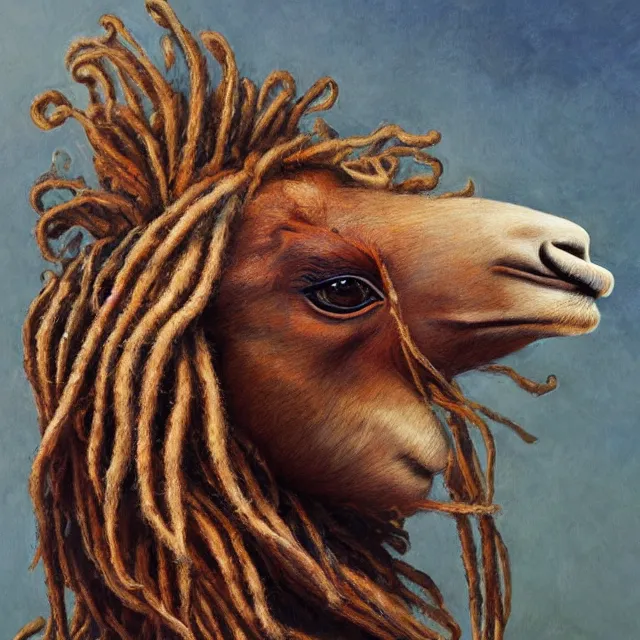 Image similar to llama with dreadlocks, by mandy jurgens, ernst haeckel, by hsiao