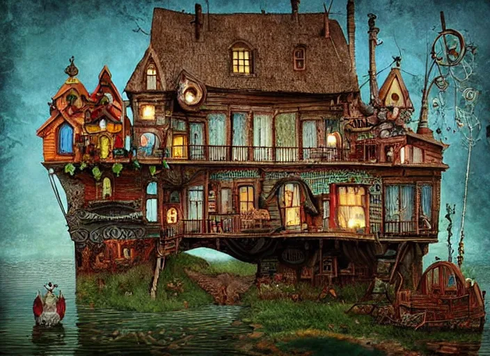 Image similar to folk art, lowbrow, matte painting, 3 - d highly detailed, in the style of alexander jansson,