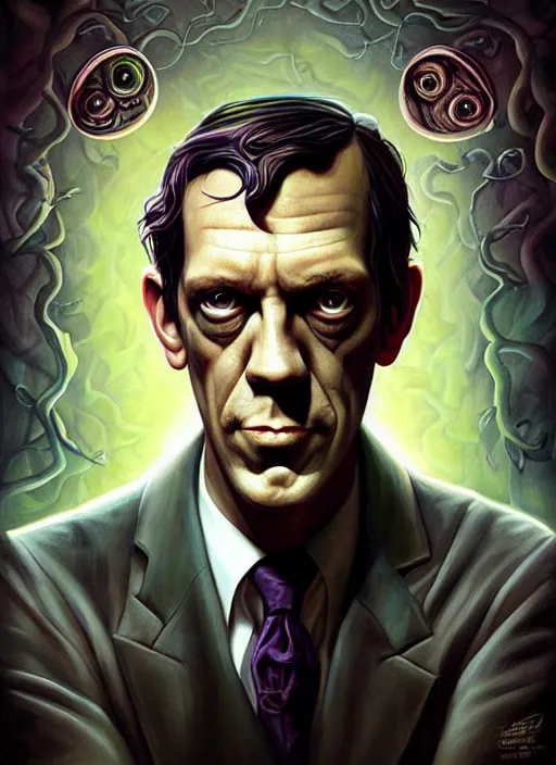 Image similar to lovecraft lovecraftian portrait of hugh laurie, cthulhu, pixar style, by tristan eaton stanley artgerm and tom bagshaw.