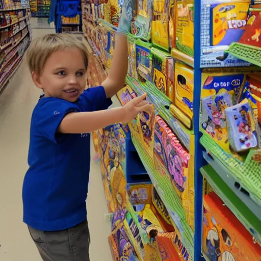 Image similar to scp - 9 9 9 playing in the children toy aisle at walmart