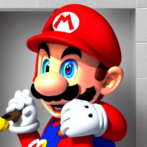 Image similar to super mario using a plunger to unclog a toilet