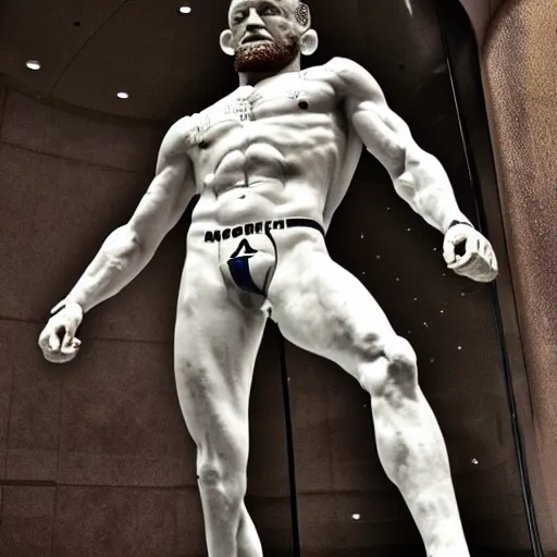 Image similar to connor mcgregor marble statue, full-body, museum, photograph, realistic, 8k resolution,