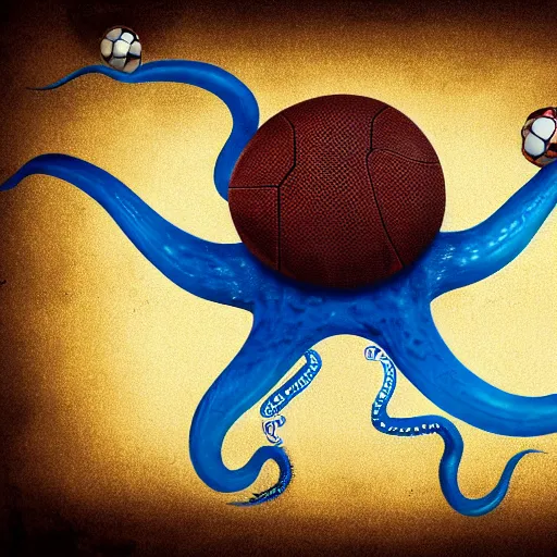 Image similar to octopus playing football, highly detailed digital art