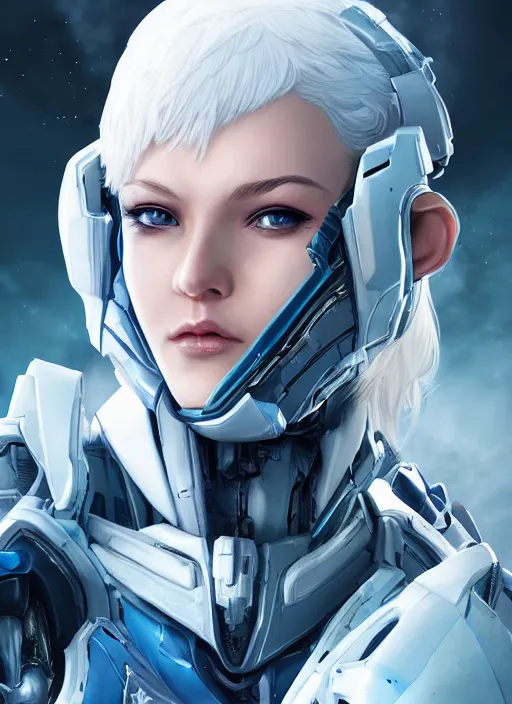 Prompt: photo of a cyborg girl on a space ship, warframe armor, white hair, pretty face, scifi, professionally color graded, interesting angle, sharp focus, 8 k high definition, insanely detailed, intricate, innocent, art by stanley lau and artgerm