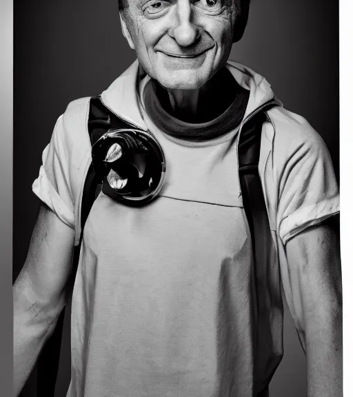 Image similar to professional photograph of a portrait of Morty Smith from Rick and Morty, black and white, studio lighting