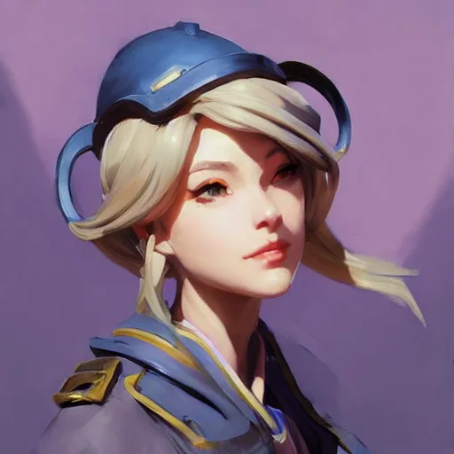 Image similar to greg manchess portrait painting of violet evergarden as overwatch character, totally whack, medium shot, asymmetrical, profile picture, organic painting, sunny day, matte painting, bold shapes, hard edges, street art, trending on artstation, by huang guangjian and gil elvgren and sachin teng