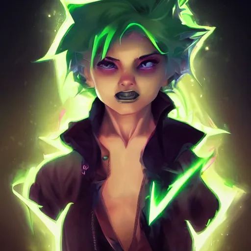 Prompt: Young Danny phantom with glowing green eyes and sharp teeth pointed fangs alt art fashion punk, art by WLOP and Charlie Bowater and WLOP and Mark Arian and Ross Tran + neon colors, symmetry,A digital matte intricate illustration concept art , intricate complexity, epic composition, magical atmosphere, highly detailed, cinematic lighting + masterpiece, trending on artstation + 8k