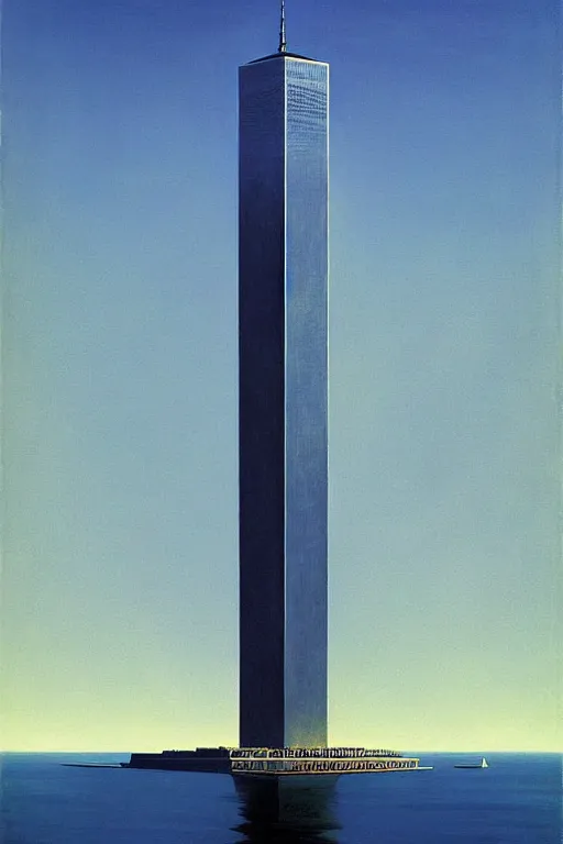 Image similar to world trade center on new york, edward hopper and james gilleard zdzislaw beksisnski higly detailed