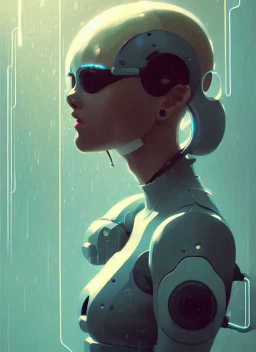 Prompt: highly detailed portrait of cyber girl, raining, by atey ghailan, by greg rutkowski, by greg tocchini, by james gilleard, by joe fenton, by kaethe butcher, gradient light blue, brown, blonde cream and white color scheme, grunge aesthetic