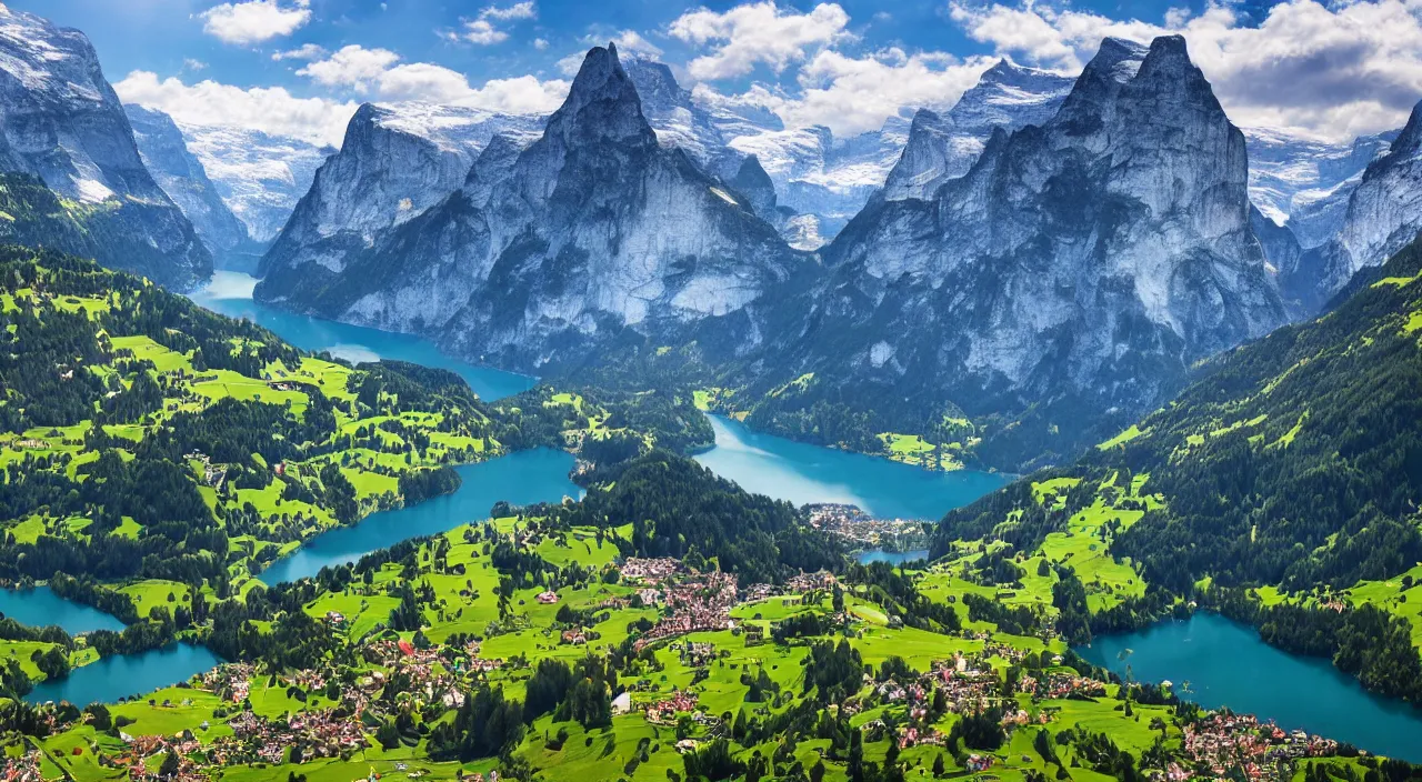 Prompt: epic switzerland landscape, high definition, high detail, 8k, photorealistic,